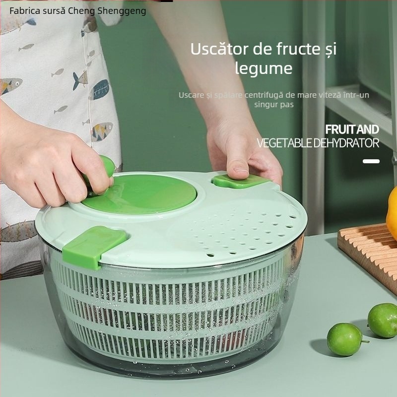 Coș mare manual pentru spălarea și uscarea legumelor și fructelor, cu dispozitiv de scurgere