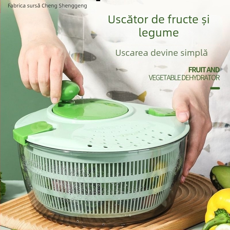 Coș mare manual pentru spălarea și uscarea legumelor și fructelor, cu dispozitiv de scurgere