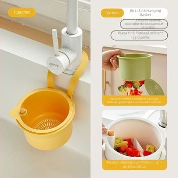 Coș suspendat pentru chiuvetă, separator pentru resturi alimentare, spălarea și scurgerea fructelor