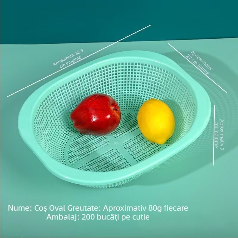 Coș oval din plastic pentru spălarea orezului, drenaj în bucătărie, pentru fructe și legume, multifuncțional pentru uz casnic