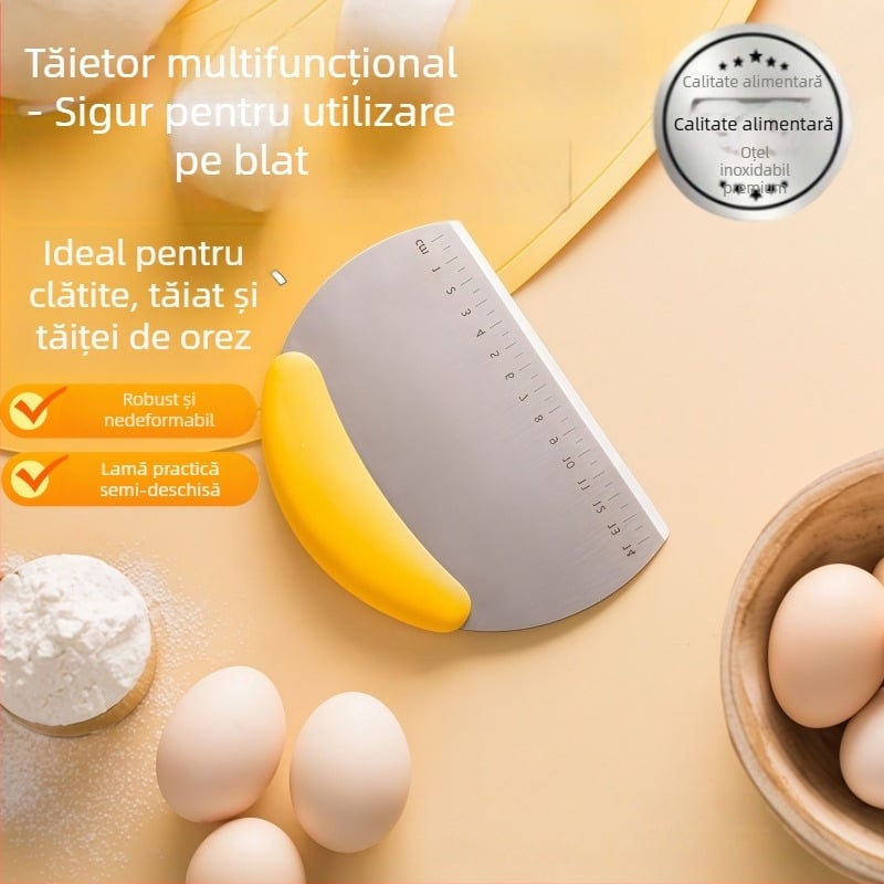 Tăietor de aluat din oțel inoxidabil, placă de tăiat aluat cu riglă de măsurare, ustensilă de bucătărie