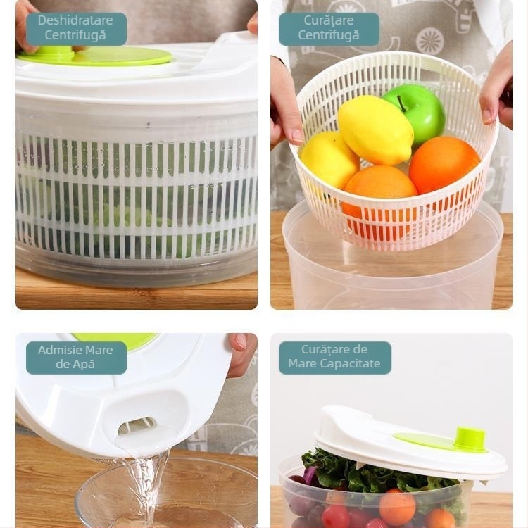 Deshidrator manual pentru legume și coș de spălat salate cu drenaj