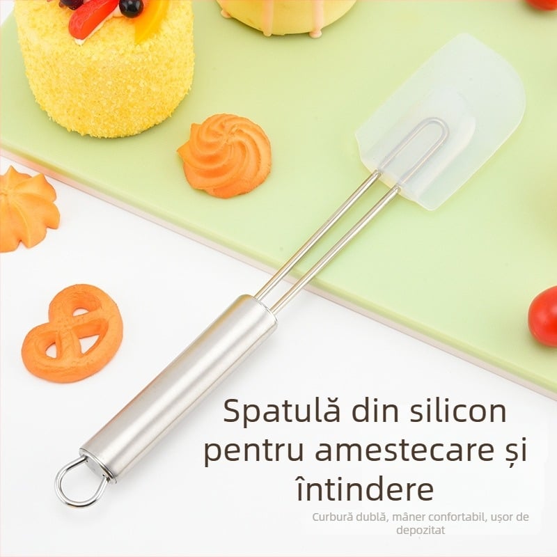 Spatulă din silicon cu mâner din oțel inoxidabil, pentru tort, cremă, gem și avocado – instrument de cofetărie