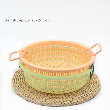 Coș rotund din plastic pentru scurgere, cu mâner, pentru spălat și depozitare fructe și legume – organizator de bucătărie multifuncțional
