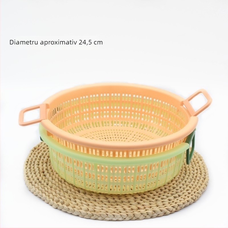 Coș rotund din plastic pentru scurgere, cu mâner, pentru spălat și depozitare fructe și legume – organizator de bucătărie multifuncțional