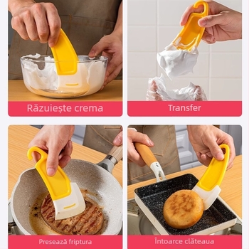 Spatulă din silicon alimentar, rezistentă la temperaturi înalte, pentru cremă și cofetărie, cu răzuitor încorporat de mari dimensiuni
