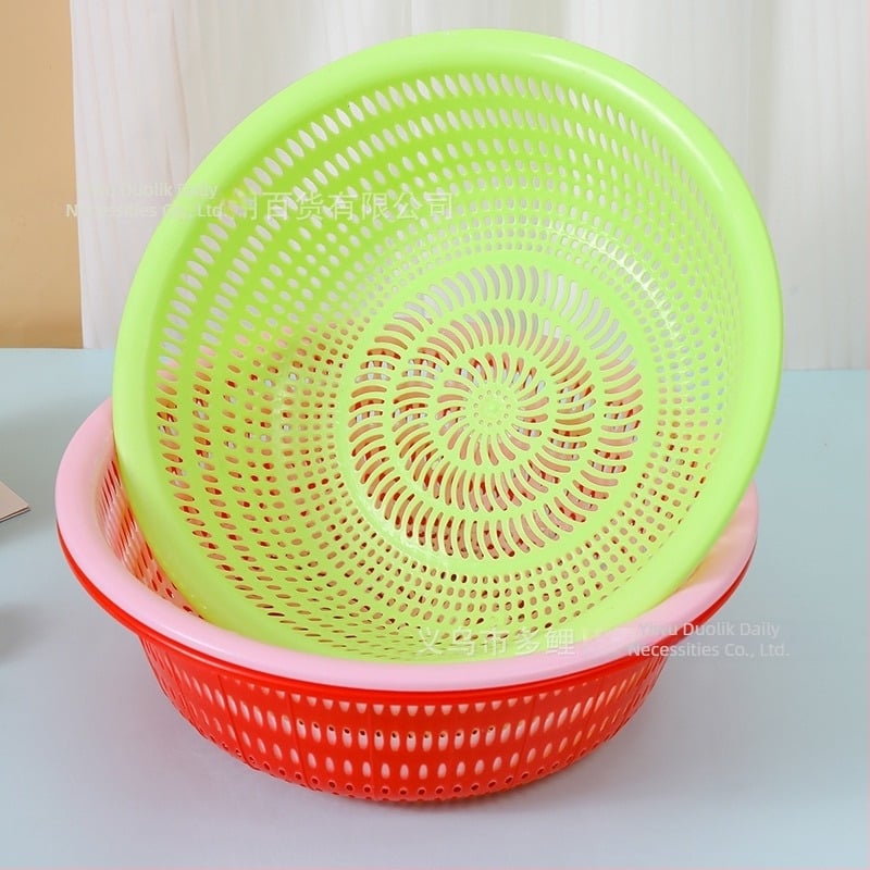 Coș rotund de bucătărie din plastic pentru spălarea și scurgerea legumelor și fructelor, coș de depozitare multifuncțional, întărit