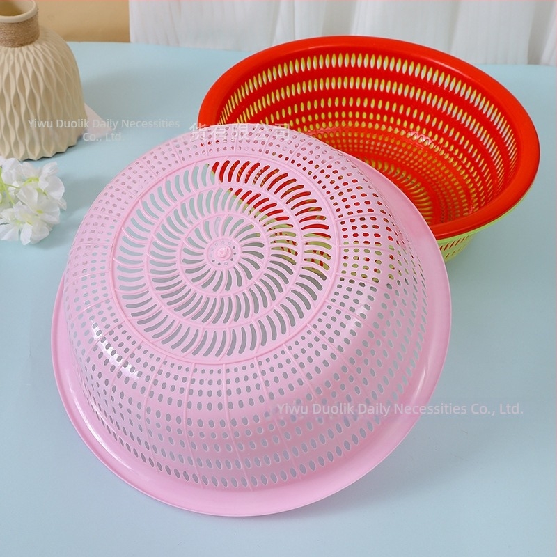 Coș rotund de bucătărie din plastic pentru spălarea și scurgerea legumelor și fructelor, coș de depozitare multifuncțional, întărit