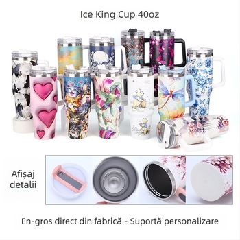 Cana termoizolantă portabilă cu mâner, interior din oțel inoxidabil 304, exterior din 201, capacitate mare 40 oz, imprimare personalizată