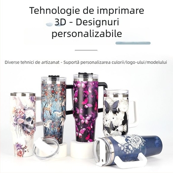 Cana termoizolantă portabilă cu mâner, interior din oțel inoxidabil 304, exterior din 201, capacitate mare 40 oz, imprimare personalizată