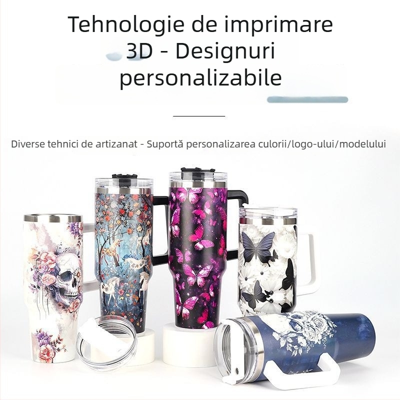Cana termoizolantă portabilă cu mâner, interior din oțel inoxidabil 304, exterior din 201, capacitate mare 40 oz, imprimare personalizată
