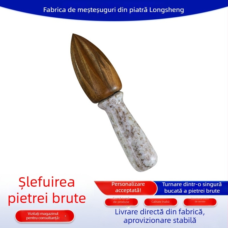 Storcător de lămâie din marmură cu inserții din lemn și piatră, con pentru lămâie, instrument de bucătărie manual