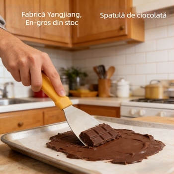 Spatula de bucătărie din oțel inoxidabil, mâner galben, pentru uz casnic; spatulă pentru ciocolată, spatulă pentru pizza, spatulă de coacere multifuncțională.