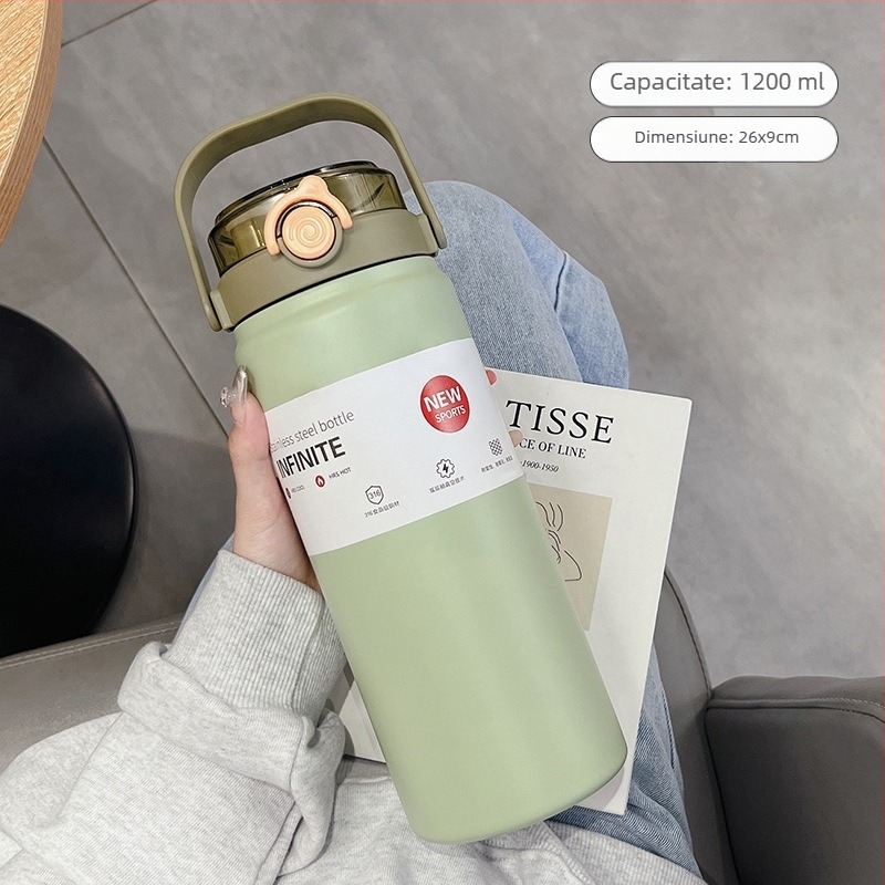 Termos izolat de 1000 ml, din oțel inoxidabil, interior 316, exterior 304, design minimalist, portabil