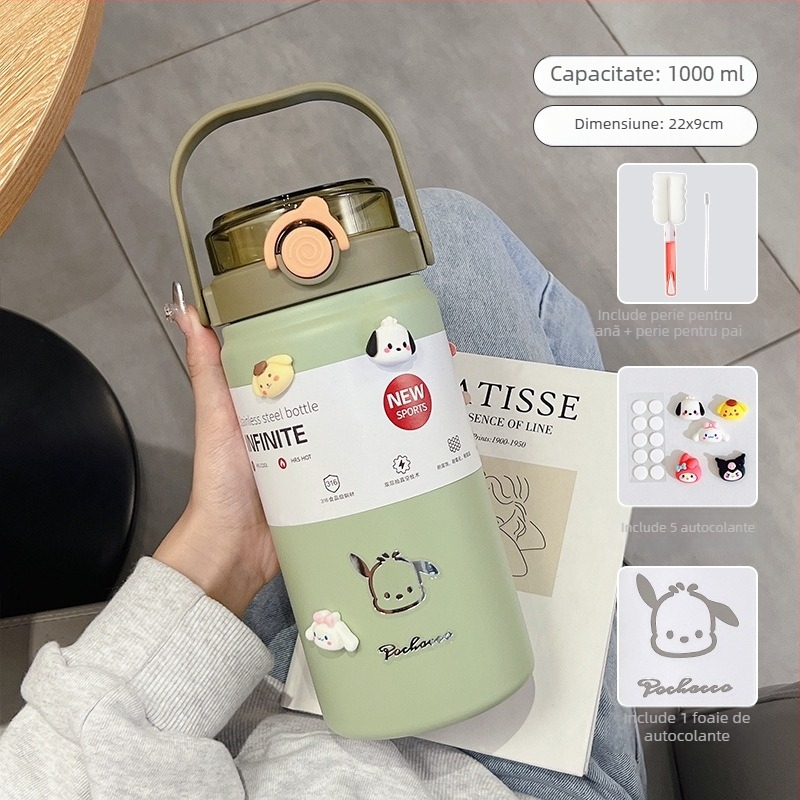 Termos izolat de 1000 ml, din oțel inoxidabil, interior 316, exterior 304, design minimalist, portabil