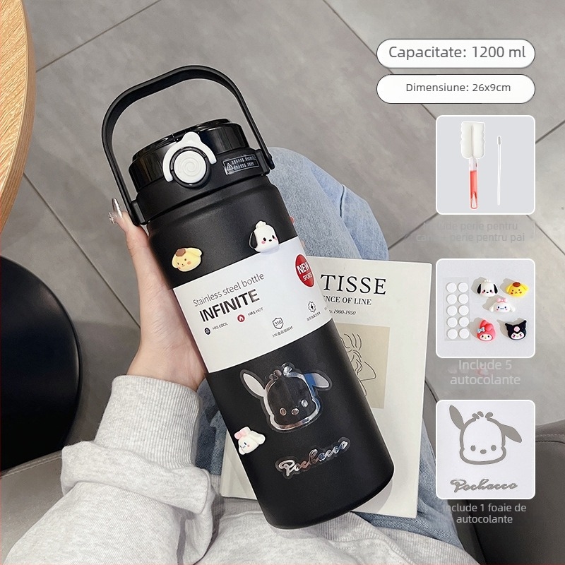 Termos izolat de 1000 ml, din oțel inoxidabil, interior 316, exterior 304, design minimalist, portabil