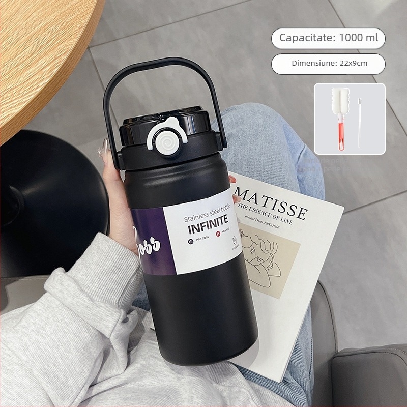 Termos izolat de 1000 ml, din oțel inoxidabil, interior 316, exterior 304, design minimalist, portabil
