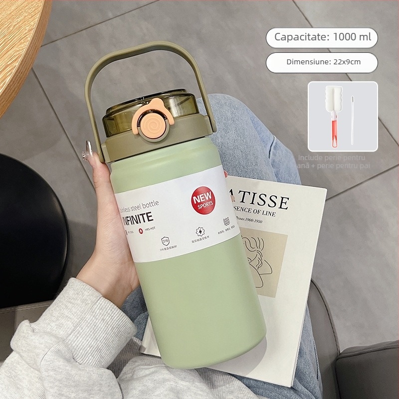 Termos izolat de 1000 ml, din oțel inoxidabil, interior 316, exterior 304, design minimalist, portabil