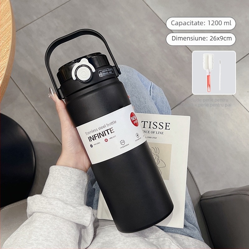 Termos izolat de 1000 ml, din oțel inoxidabil, interior 316, exterior 304, design minimalist, portabil