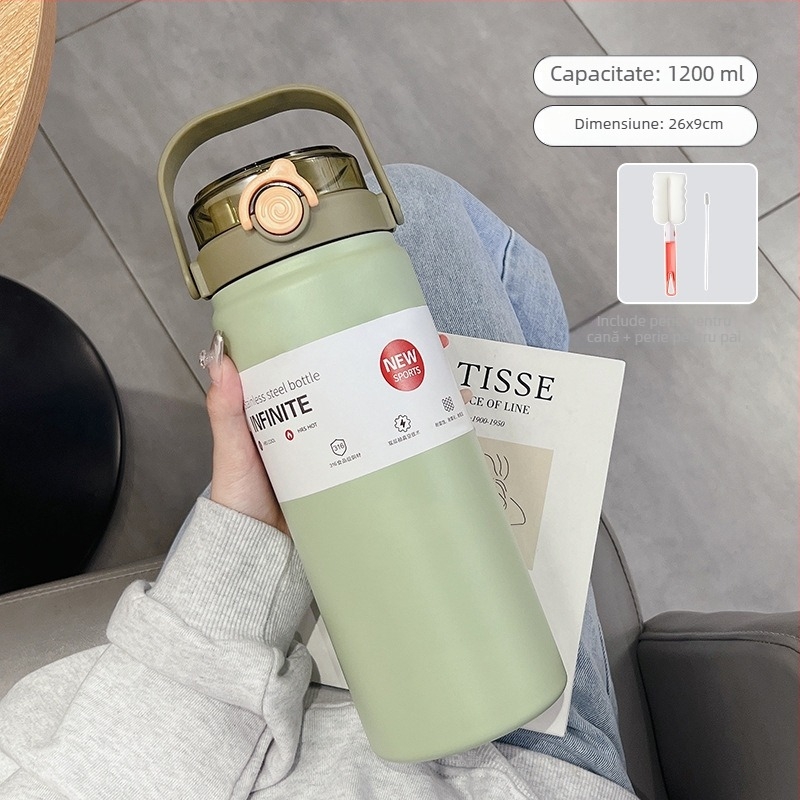Termos izolat de 1000 ml, din oțel inoxidabil, interior 316, exterior 304, design minimalist, portabil