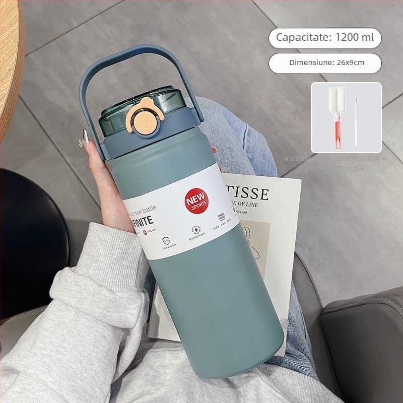 Termos izolat de 1000 ml, din oțel inoxidabil, interior 316, exterior 304, design minimalist, portabil