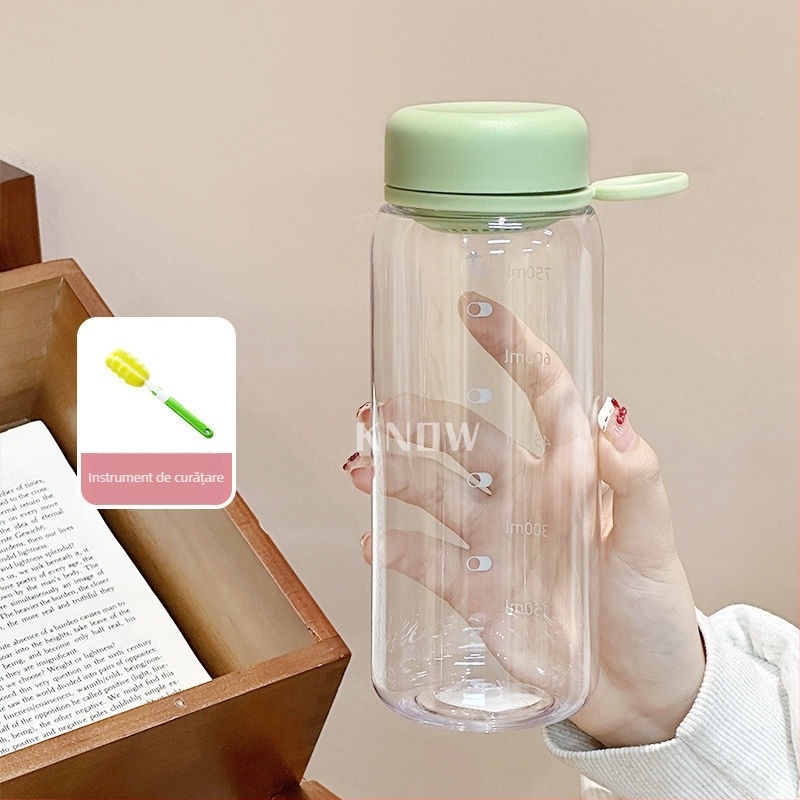 Pahar transparent din plastic pentru apă și ceai, portabil, minimalist, pentru fete și studente