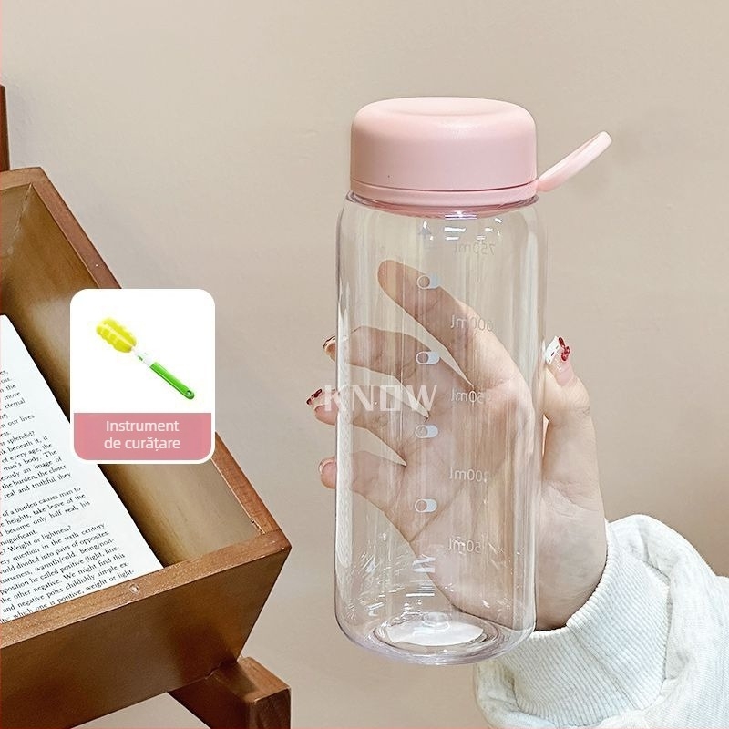 Pahar transparent din plastic pentru apă și ceai, portabil, minimalist, pentru fete și studente