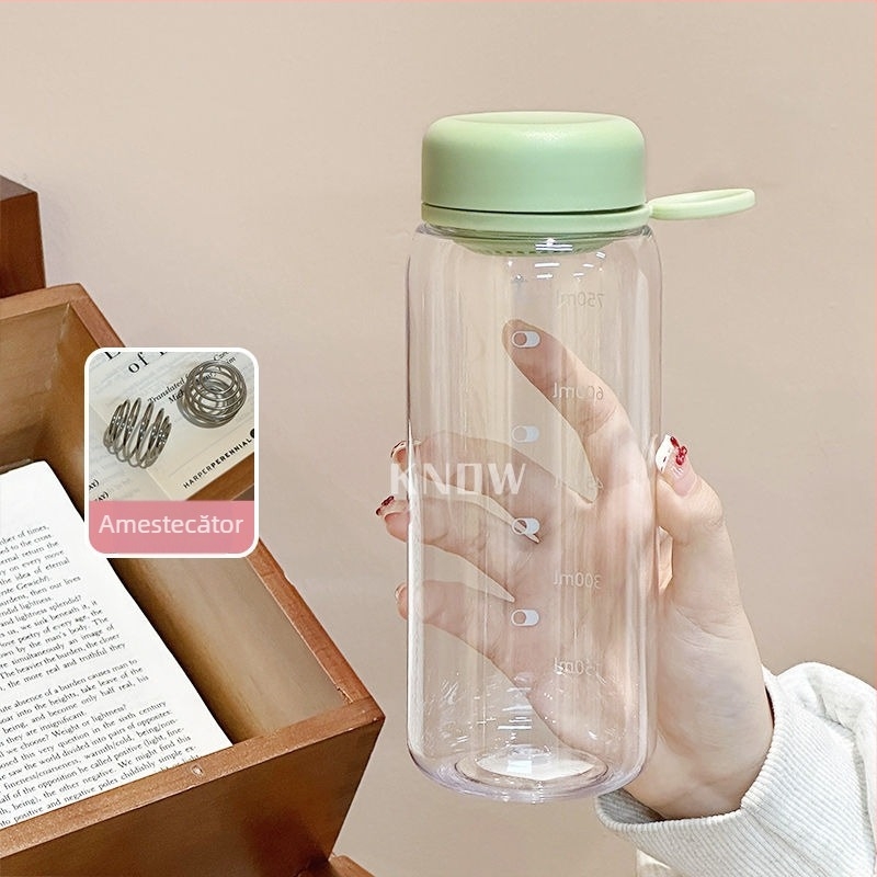 Pahar transparent din plastic pentru apă și ceai, portabil, minimalist, pentru fete și studente