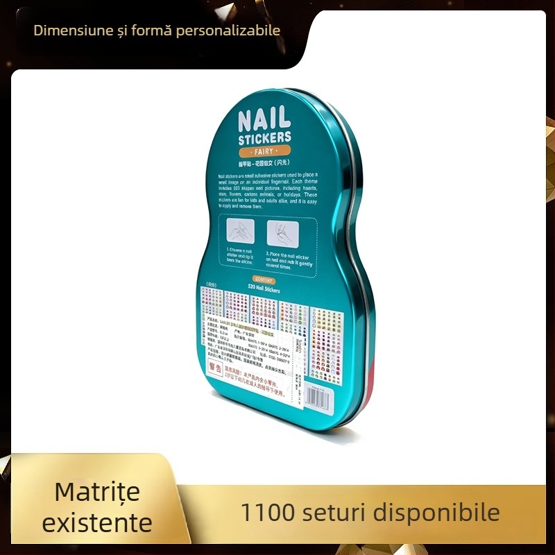 Cutie metalică personalizată pentru ambalarea autocolantelor pentru unghii, cutie metalică de depozitare pentru autocolantele unghiilor copiilor, cutie metalică cu formă specială