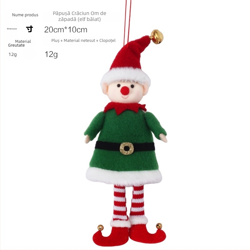 Ornament pentru brad de Crăciun – păpușă elf, stil drăguț