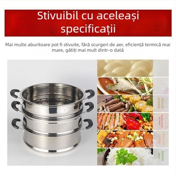 Coș de abur din oțel inoxidabil întărit, cu capacitate mare, grilă și tavă pentru aburi, insert multipurpose pentru oală, 28–40 cm