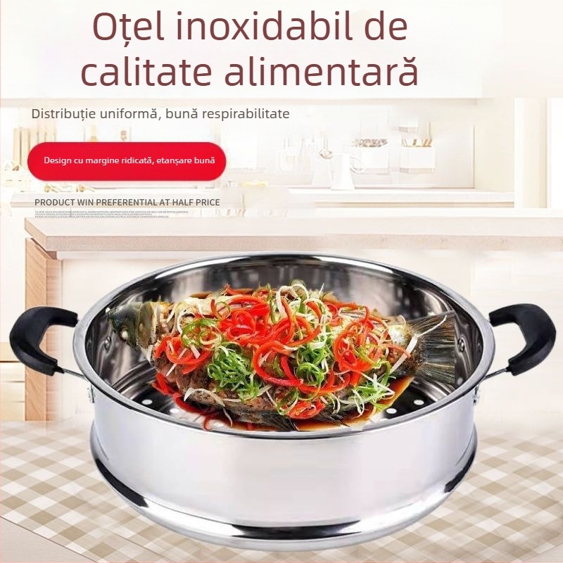 Coș de abur din oțel inoxidabil întărit, cu capacitate mare, grilă și tavă pentru aburi, insert multipurpose pentru oală, 28–40 cm