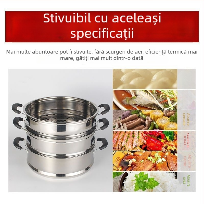 Coș de abur din oțel inoxidabil întărit, cu capacitate mare, grilă și tavă pentru aburi, insert multipurpose pentru oală, 28–40 cm