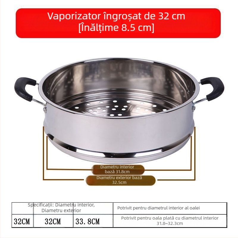 Coș de abur din oțel inoxidabil întărit, cu capacitate mare, grilă și tavă pentru aburi, insert multipurpose pentru oală, 28–40 cm