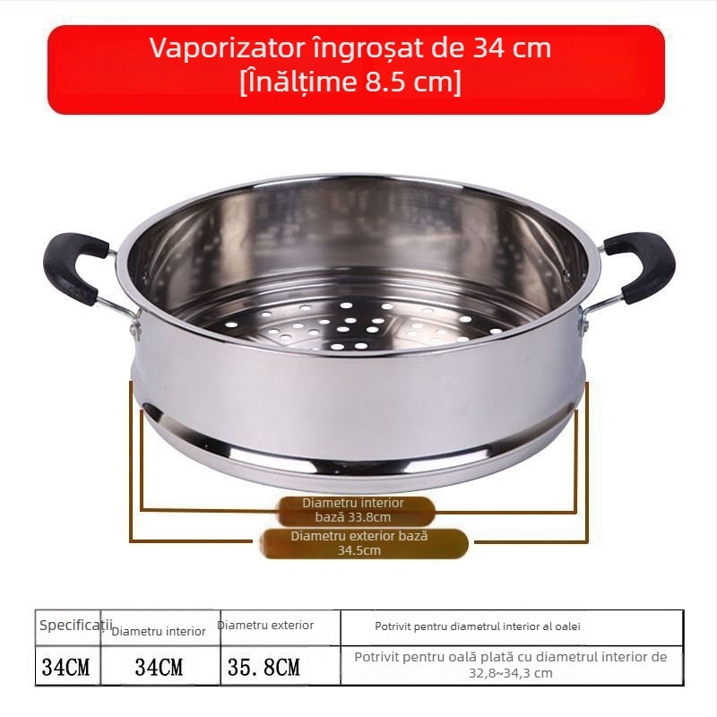 Coș de abur din oțel inoxidabil întărit, cu capacitate mare, grilă și tavă pentru aburi, insert multipurpose pentru oală, 28–40 cm