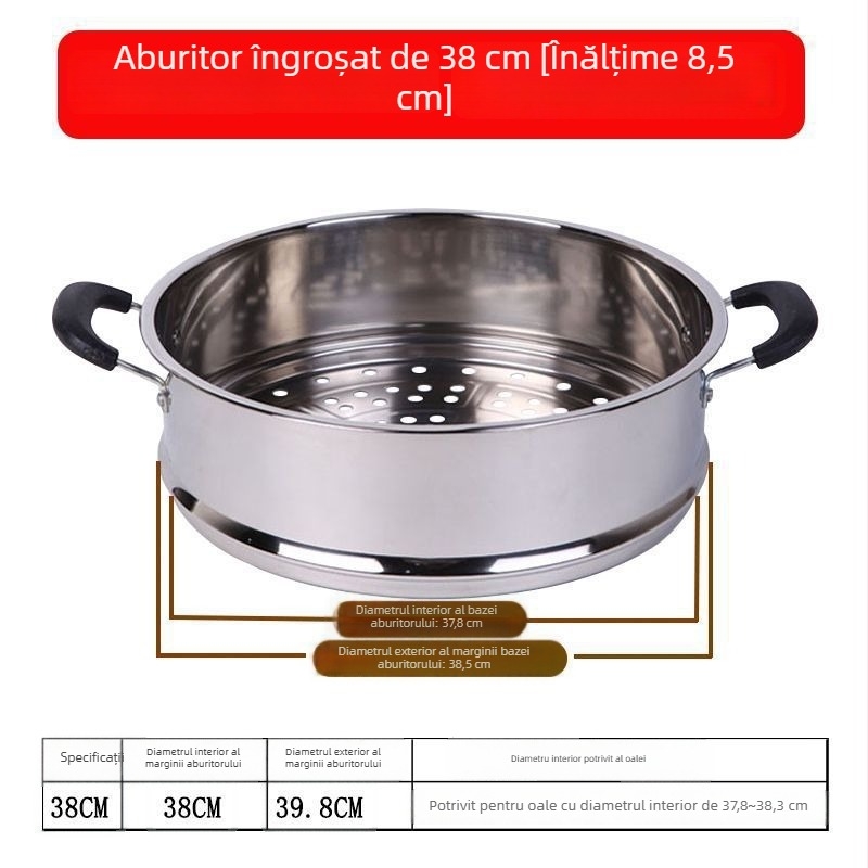 Coș de abur din oțel inoxidabil întărit, cu capacitate mare, grilă și tavă pentru aburi, insert multipurpose pentru oală, 28–40 cm