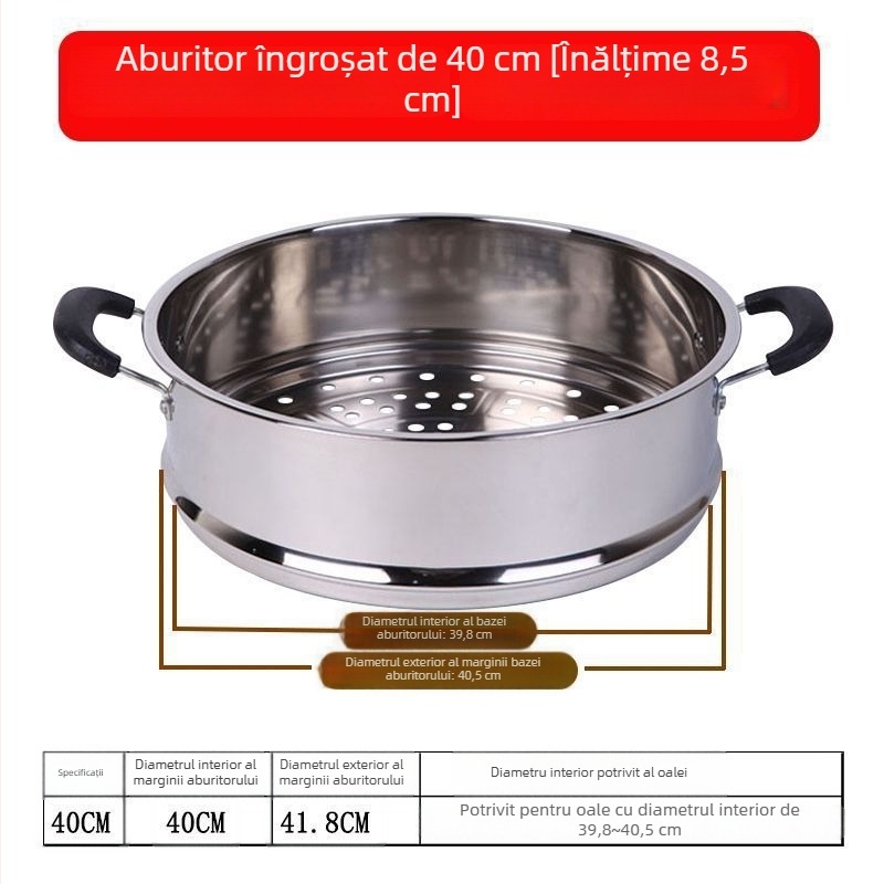 Coș de abur din oțel inoxidabil întărit, cu capacitate mare, grilă și tavă pentru aburi, insert multipurpose pentru oală, 28–40 cm