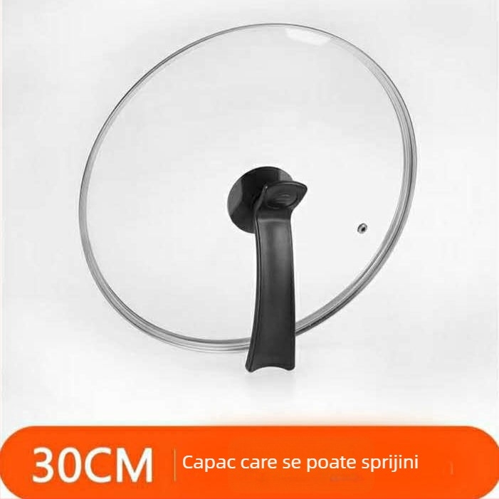 Capac de oală cu mâner din plastic, sticlă întărită, capac pentru tigaie cu fund plat