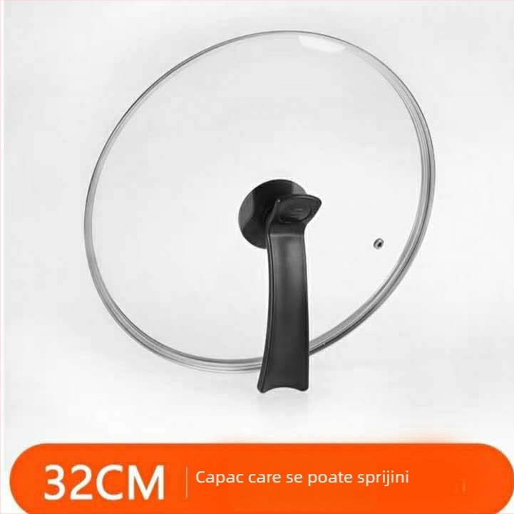 Capac de oală cu mâner din plastic, sticlă întărită, capac pentru tigaie cu fund plat