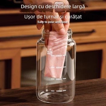 Pahar mic de sticlă cu scară de măsurare, portabil, cu capac, pentru lapte, lapte de soia sau cafea