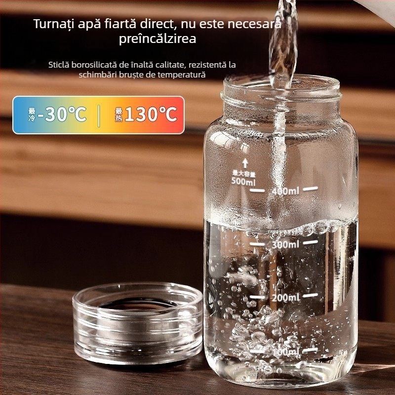 Pahar mic de sticlă cu scară de măsurare, portabil, cu capac, pentru lapte, lapte de soia sau cafea