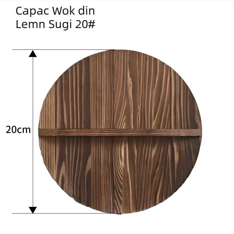 Capac rotund din lemn de cedru pentru wok, capac mare din lemn, stil vintage