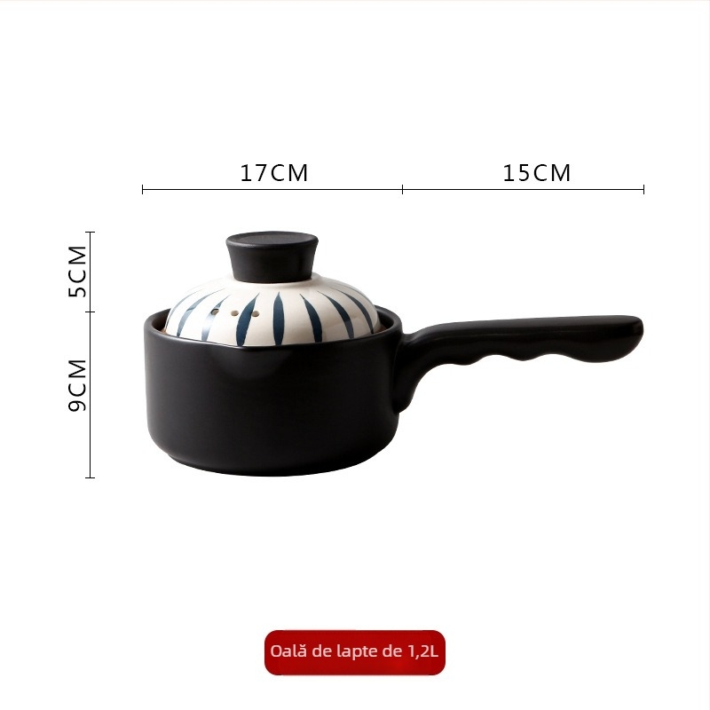 Caserolă ceramică rezistentă la foc deschis, cu mânere duble, oală rotundă pentru supe și tocănițe, potrivită pentru plită cu gaz