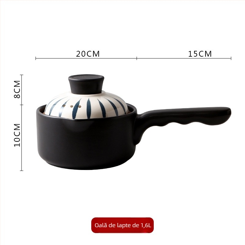 Caserolă ceramică rezistentă la foc deschis, cu mânere duble, oală rotundă pentru supe și tocănițe, potrivită pentru plită cu gaz
