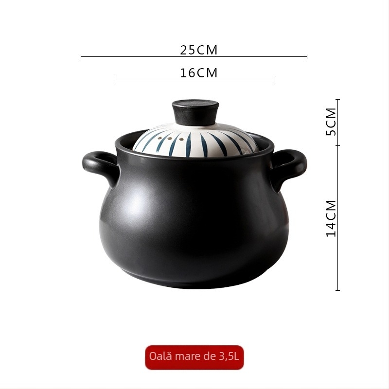 Caserolă ceramică rezistentă la foc deschis, cu mânere duble, oală rotundă pentru supe și tocănițe, potrivită pentru plită cu gaz