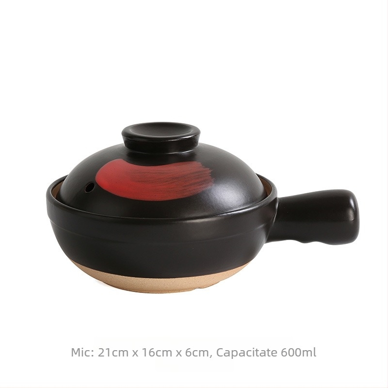Oală de ceramică în stil japonez pentru orez, set de dimensiuni multiple (mare/mic), vas pentru hrana bebelușilor, compatibil cu aragazul pe gaz, rezistent la crăpături, oală de gătit cu mâner unic