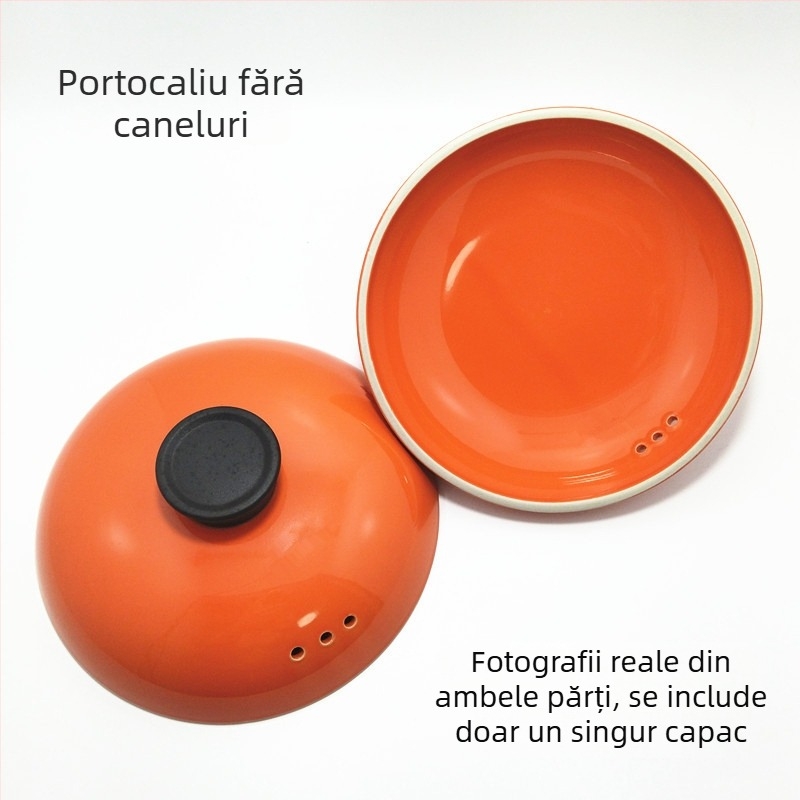 Capac ceramic portocaliu pentru oale de lut – capac universal pentru supe, oale și gătire lentă