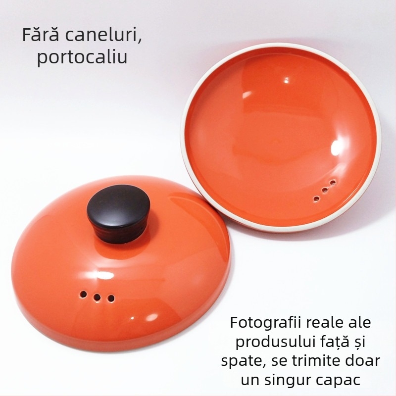 Capac ceramic portocaliu pentru oale de lut – capac universal pentru supe, oale și gătire lentă