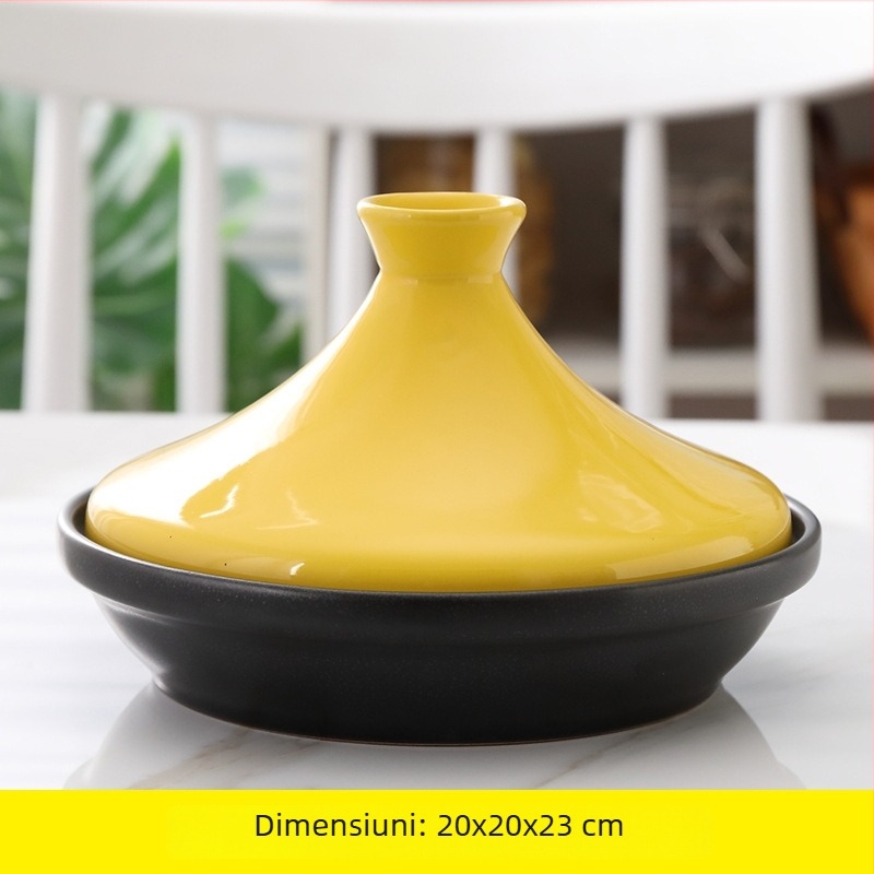 Oală ceramică pentru orez cu capac Tajine, mică oală de gătit pentru pui cu orez, rezistentă la temperaturi înalte