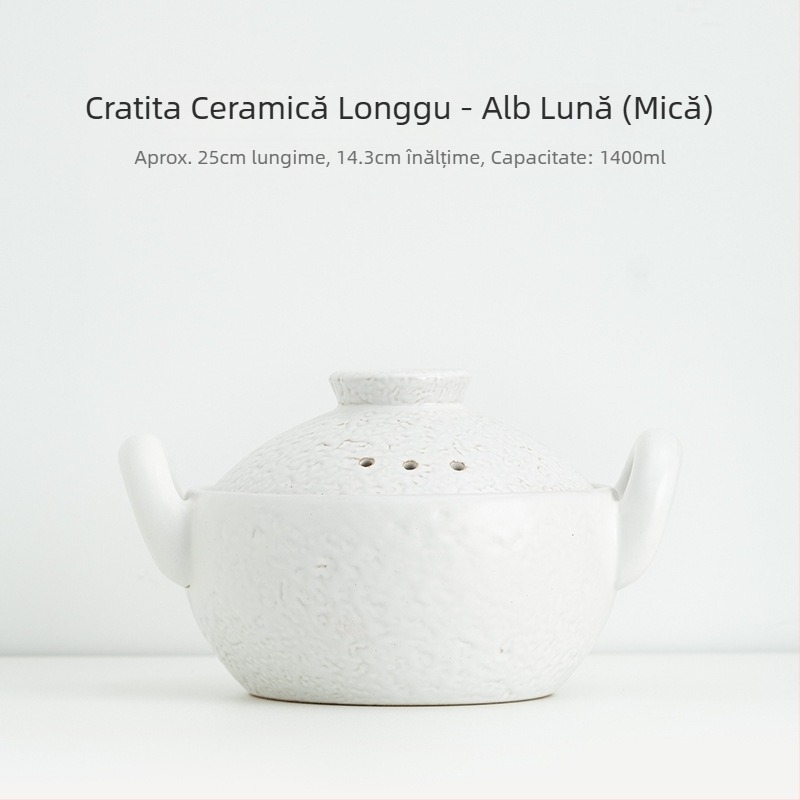 Caserolă ceramică vintage cu două mânere pentru supe și tocană, oală mică cu bază plată, rezistentă la temperaturi înalte, potrivită pentru aragaz cu gaz și flacără deschisă